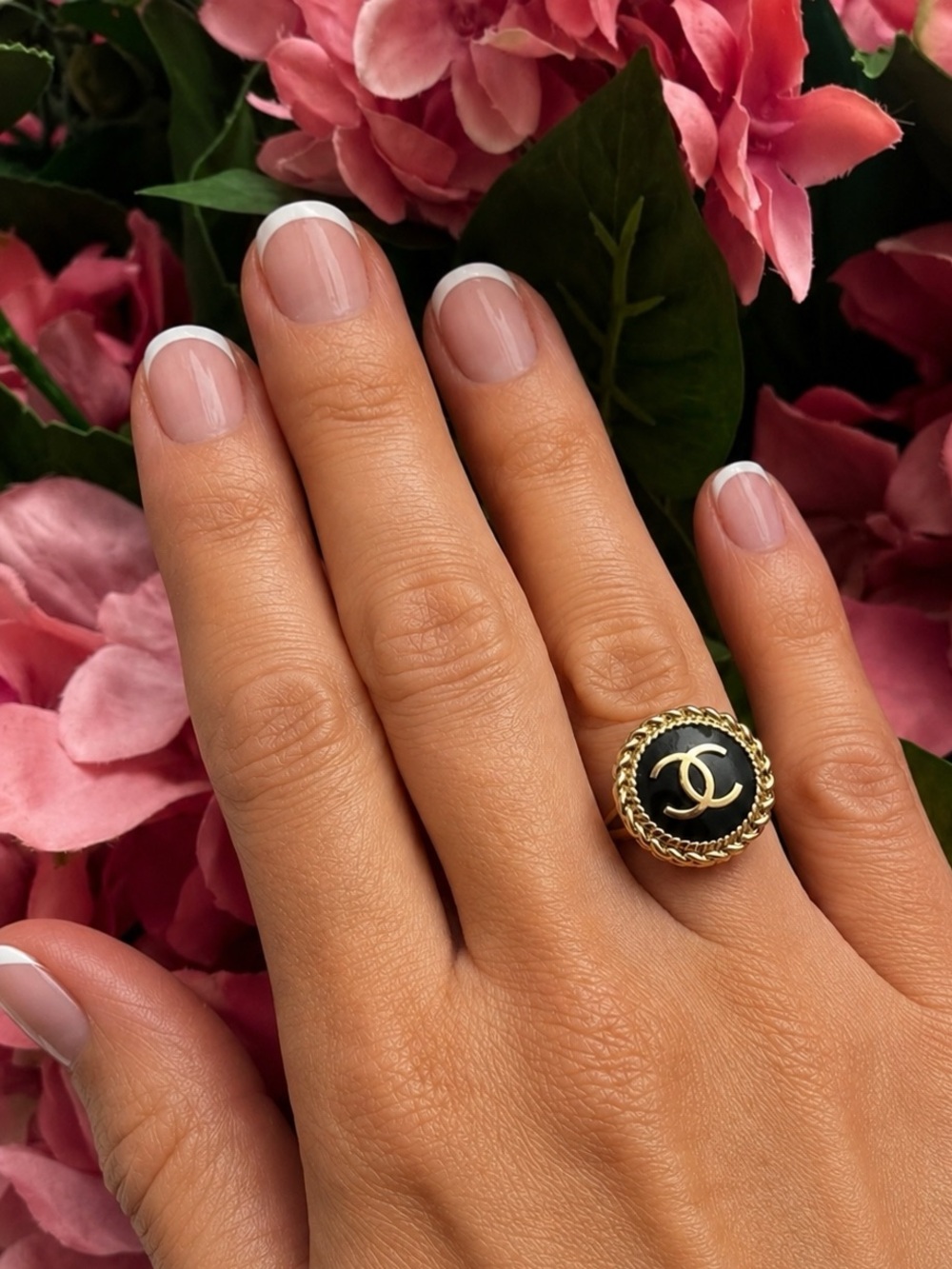 Repurposed Button Ring/ Adjustable Black and Gold